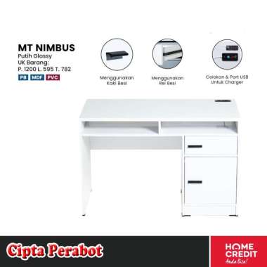 Meja Kerja Belajar dengan Electric Port Nimbus by Olympic Meja Tulis Putih Minimalis Meja + Kursi