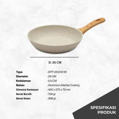 Wajan Deep Fry Pan Marble Induksi Miyako Cookware Panci Penggorengan - Putih 26 cm