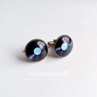 houseofcuff Cufflinks kancing manset kemeja vinyl record hitam