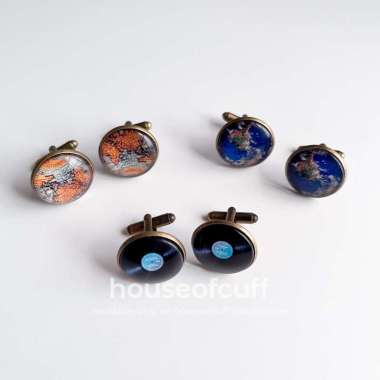 houseofcuff Cufflinks kancing manset kemeja vinyl record hitam