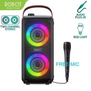 SPEAKER KARAOKE Bluetooth 5.0 ROBOT RB490 RGB Free Mic Jernih Original