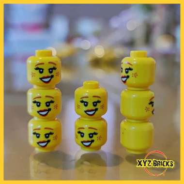LEGO PARTS 3626pb0775 - Head Yellow Female Brown Eyebrows Freckles Eyelashes Red Lips Smile with Tee