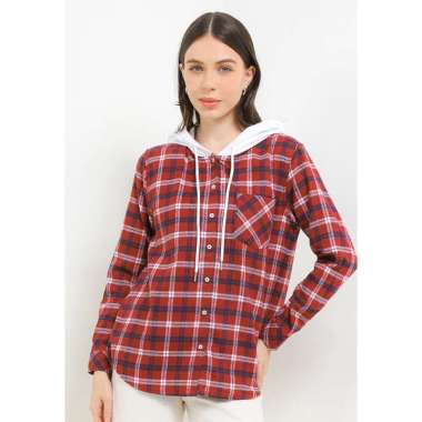 Hush Puppies 90S Hlola Flannel Shirt With Hoodie Wanita S Red