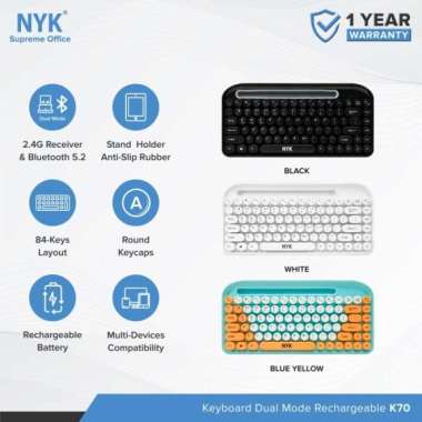 Keyboard Wireless Bluetooth Round Keycaps Stand Holder NYK K70 White
