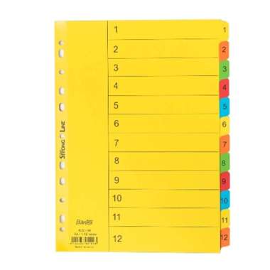 Bantex Kertas Pembatas / Pembatas Kertas Binder Ukuran A4 Tipe Abjad Dan Nomor 1-12