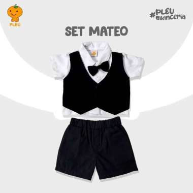 PLEU Set Mateo | Setelan Kemeja Vest Celana Anak Laki Laki Usia 6 Bulan-3 Tahun 2 Tahun Hitam