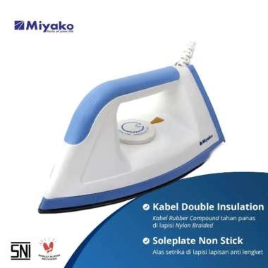 Setrika Miyako EI1008MBL Gosokan Setrika kering anti lengket - 395 WATT - putih biru