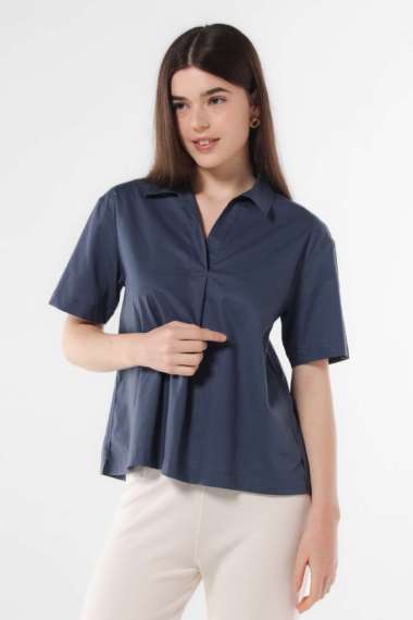 MINIMAL - Alina - Blus V Neck Kerah Skipper - Navy S Navy