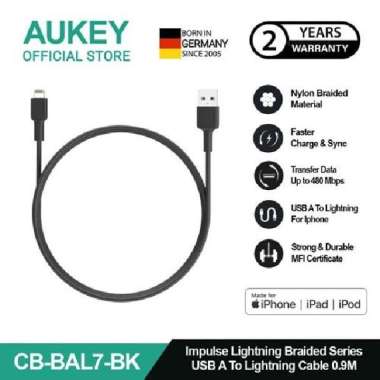 Kabel Charger iPhone Aukey CB-BAL7 0.9m MFi Lightning - 501419 Black