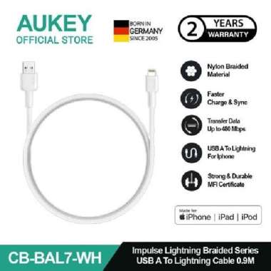 Kabel Charger iPhone Aukey CB-BAL7 0.9m MFi Lightning - 501419 White