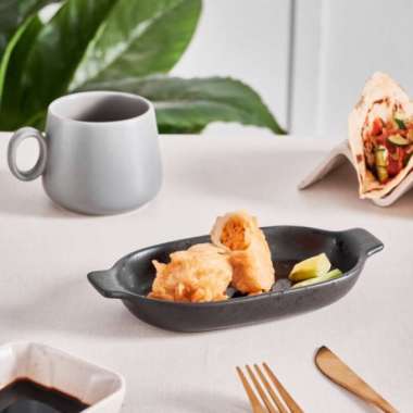 Brewsuniq - Sango Black Individual Oval Eared Dish 15.4 x 8.9cm / Piring Saji Cantik Unik Estetik Mi