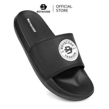BOYSCODE Sendal Selop Karet Distro Pria Wanita Logo Emboss Hitam / Slip On Pria / Slide Pria / Slop 