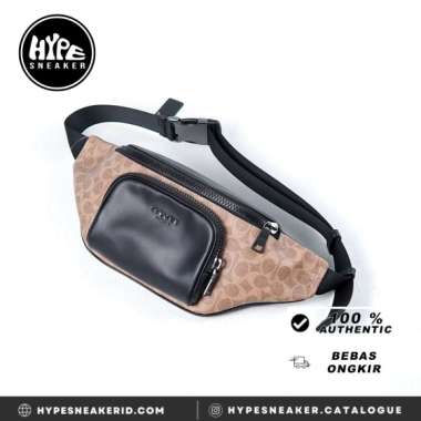 Tas COACH MONOGRAM BEIGE ZIP POCKET PLAIN BLACK WAIST BAG 100% ORIGINAL 31X17X7CM