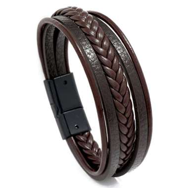 RUZGAR PU LEATHER BRACELET gelang tali gelang pria gelang kulit + FREE BREWYN POUCH BROWN
