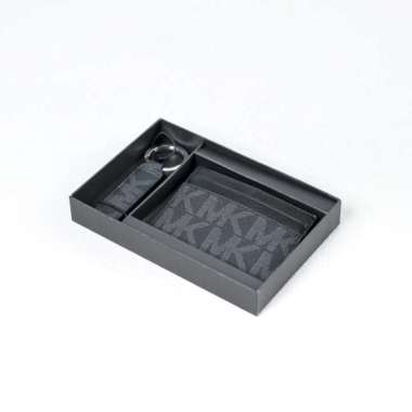 Dompet MICHAEL KORS MK BIG MONOGRAM BLACK CARD HOLDER WITH KEY CHAIN SET 100% ORIGINAL 10X6CM