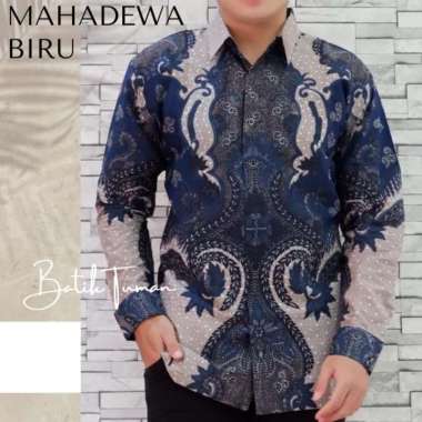 MAHADEWA BIRU Kemeja Batik Pria Lengan Panjang Fashion Batik Solo XL Biru