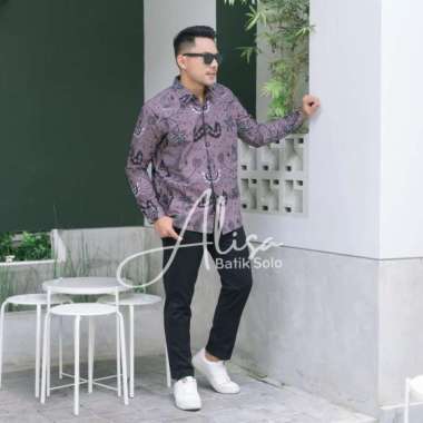 WAHYU TUMURUN UNGU Kemeja Batik Pria Lengan Panjang Kemeja Eksklusif XXL