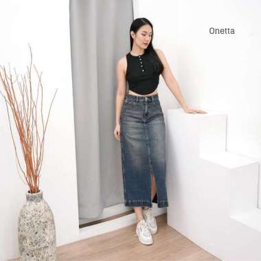 Onetta - Rok Jeans Panjang 8/9 Y2K Outfit GEMINI (Dark Bio Blue Tint) Denim Skirt A Line 3XL