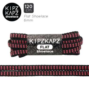 KIPZKAPZ FSP20 Tali Sepatu Pipih / Flat Shoelace [6mm] FSP20 - 120CM BLACK PINK GUAVA STRIPES