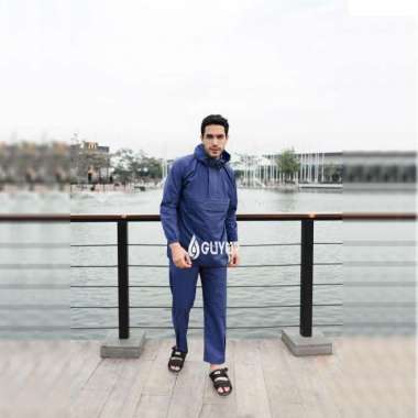 jas hujan GUYUR KANGAROO RAINCOAT Anti Bocor kantung Kangguru XL navy