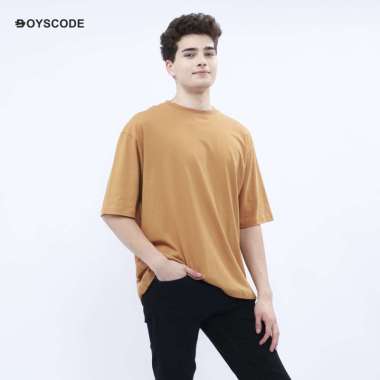 BOYSCODE Kaos Polos Oversize Basic Oneck Lengan Pendek Pria Almond / Men T-Shirt Premium Cotton M
