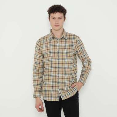 Platini Kemeja Pria Motif Kotak Lengan Panjang Khaki 72007.28 L