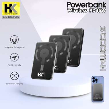 HK D60 Powerbank Wireless Ultra Slim Magnetic 18W 5000mAh Grey