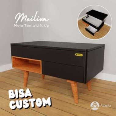 Adapta - Meja Tamu Daun Pintu Lift Up Warna Hitam - Meja Lift Up Minimalis Modern Aesthetic PUTIH CO