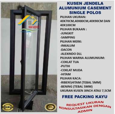 JENDELA ALUMINIUM UK 40X80CM SINGLE POLOS HITAM\JUNGKIT\KACA GELAP