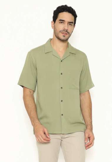 MAGINOT Kemeja Pria Basic Cuban Collar Rayon Pendek SAGE GREEN L