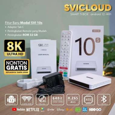Android box svicloud 10s android tv box 8k android 12 wifi 2.4/5ghz ram 2gb rom 32gb remote voice bl