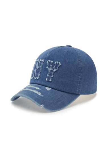 MLB Korea Denim Coopers Mega Logo New York Yankees Ball Cap - Light Blue
