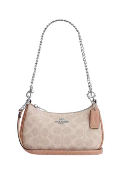 Coach Teri Mini Crossbody Bag In Signature Canvas Silver Sand Taupe