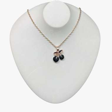 Kalung titanium rosegold rantai nori cherry variasi mata hitam