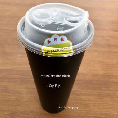 Cup PP Injection 22oz 700ml BLACK DOFF 22 oz 700 ml - 25set SAMBUNG MERAH