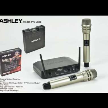Mic Wireless Ashley Pro Voice UHF 2 Mic Handheld Original merah