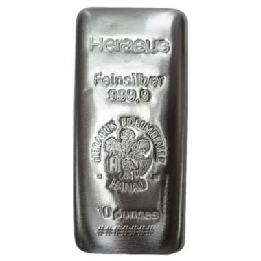 Heraeus 10 troy oz Fine Silver Bar 9999 Perak Batangan Hanau Germany
