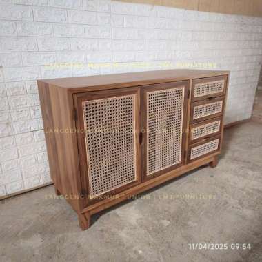 bufet credenza minimalis 120cm kombinasi rotan jati jepara