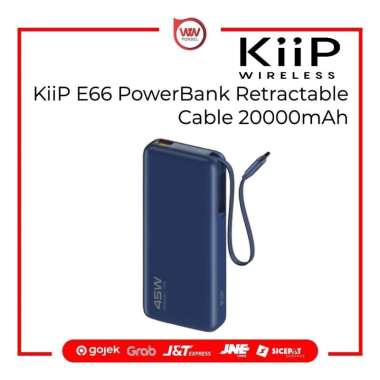 KiiP E66 PowerBank Retractable Cable 20000mAh Fast Charging 45W Blue