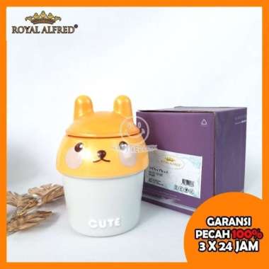 ROYAL ALFRED GiftBox Mug Keramik Aesthethic CUTE BEAR 12OZ dengan Tutup Karet 380ML - Hitam BT-1443 