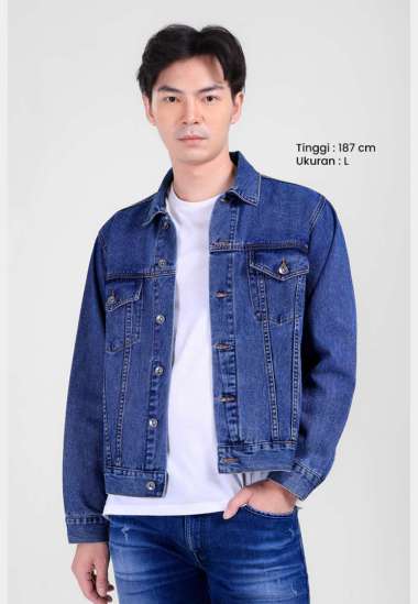 MANZONE - Jacket Denim Lengan Panjang Pria Deon - Blue Blue L
