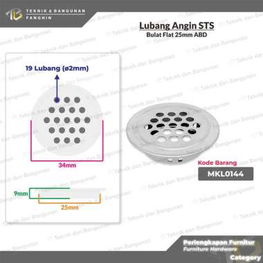 PENUTUP LUBANG ANGIN VENTILASI UDARA PLAT HAWA BULAT STAINLESS STEEL LEMARI KABINET FLAT RATA ABD 25