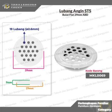 PENUTUP LUBANG ANGIN VENTILASI UDARA PLAT HAWA BULAT STAINLESS STEEL LEMARI KABINET FLAT RATA ABD 29