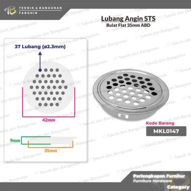 PENUTUP LUBANG ANGIN VENTILASI UDARA PLAT HAWA BULAT STAINLESS STEEL LEMARI KABINET FLAT RATA ABD 35
