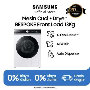Samsung Mesin Cuci Bespoke Al Front Load 13/8Kg Washer Dryer | AI Ecobubble | WD13BB944DGESE
