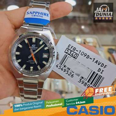JAM PRIA CASIO ANALOG ORIGINAL STAINLESS SILVER BLACK EDIFICE EFB 109D 1A EDIFICE EFB-109D-1A CASIO