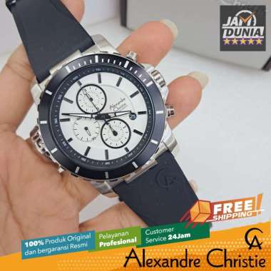 JAM TANGAN PRIA ALEXANDRE CHRISTIE CHRONOGRAPH ORIGINAL BLACK RUBBER WHITE 6141 AC 6141 AC6141 ACF61