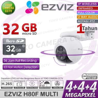 CCTV WIFI ROTASI PTZ 3 LENSA EZVIZ H80F 4MP KAMERA CCTV PINTAR BERSUARA BERWARNA MEMORI 32GB