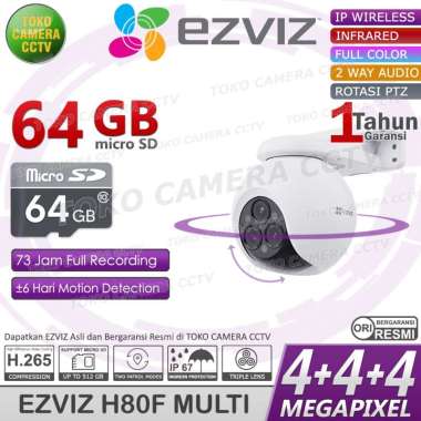 CCTV WIFI ROTASI PTZ 3 LENSA EZVIZ H80F 4MP KAMERA CCTV PINTAR BERSUARA BERWARNA MEMORI 64GB