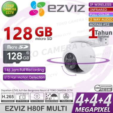 CCTV WIFI ROTASI PTZ 3 LENSA EZVIZ H80F 4MP KAMERA CCTV PINTAR BERSUARA BERWARNA MEMORI 128GB